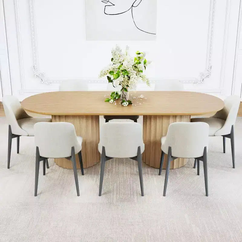 Table à manger ovale double base cylindrique noire de 218 cm avec 8 chaises de salle à manger – Sanzelize Design