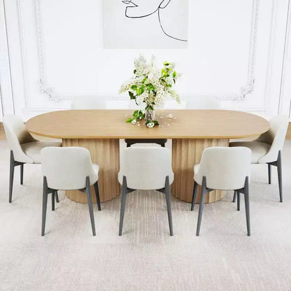 Table à manger ovale double base cylindrique noire de 218 cm avec 8 chaises de salle à manger – Sanzelize Design