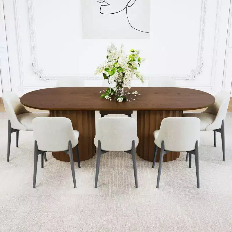 Table à manger ovale double base cylindrique noire de 218 cm avec 8 chaises de salle à manger – Sanzelize Design