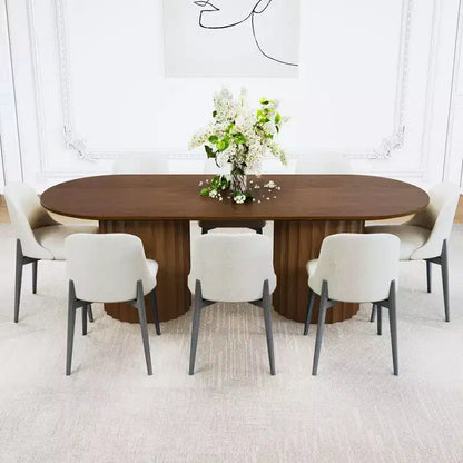 Table à manger ovale double base cylindrique noire de 218 cm avec 8 chaises de salle à manger – Sanzelize Design