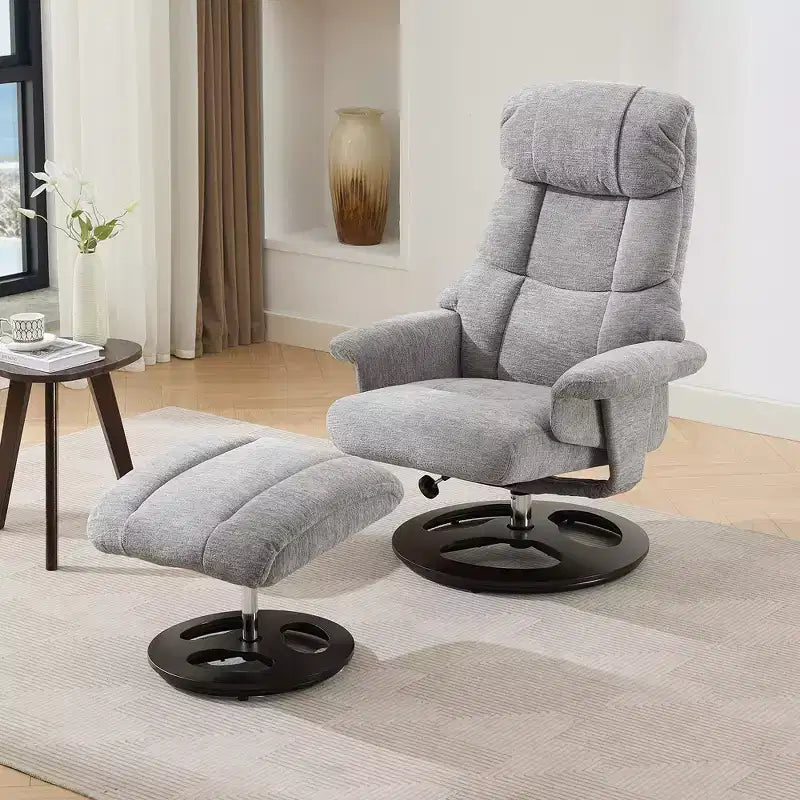 Fauteuil inclinable massant pivotant Cosette en chenille avec pouf – Sanzelize Design