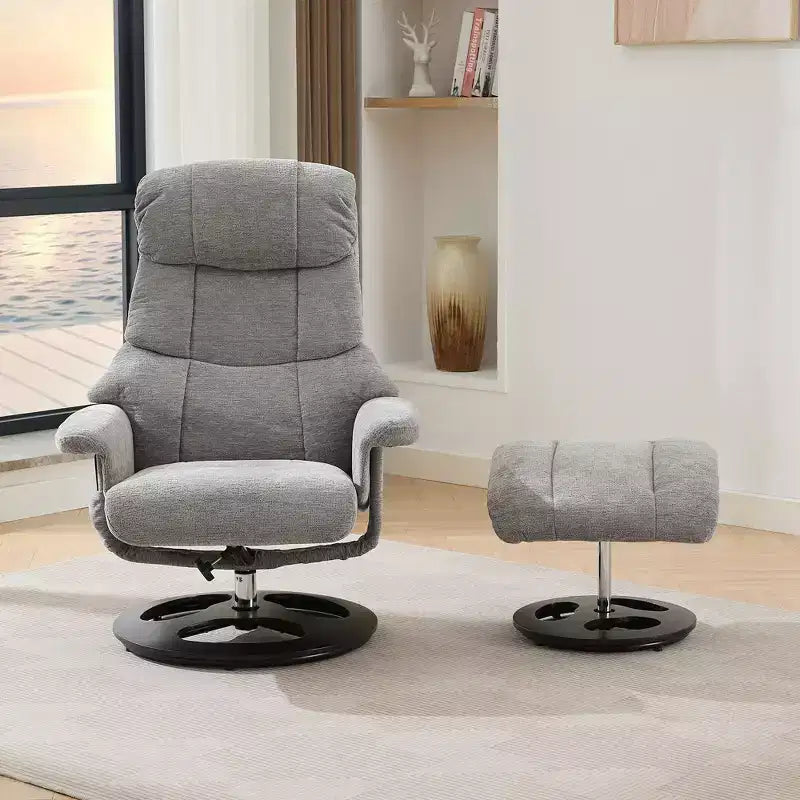 Fauteuil inclinable massant pivotant Cosette en chenille avec pouf – Sanzelize Design