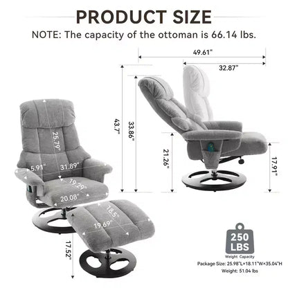 Fauteuil inclinable massant pivotant Cosette en chenille avec pouf – Sanzelize Design