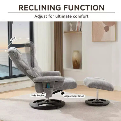 Fauteuil inclinable massant pivotant Cosette en chenille avec pouf – Sanzelize Design