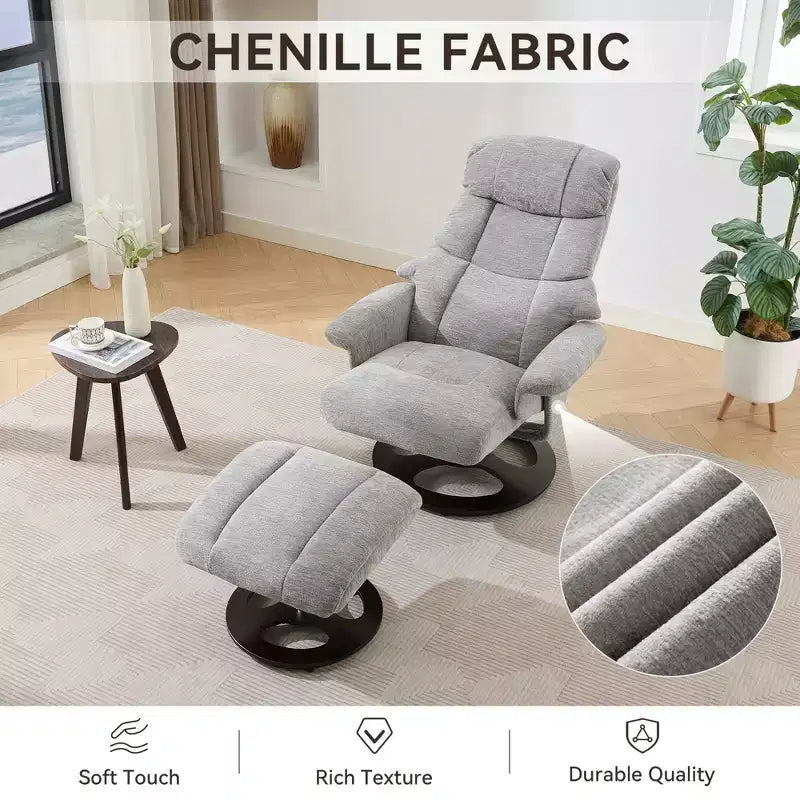 Fauteuil inclinable massant pivotant Cosette en chenille avec pouf – Sanzelize Design