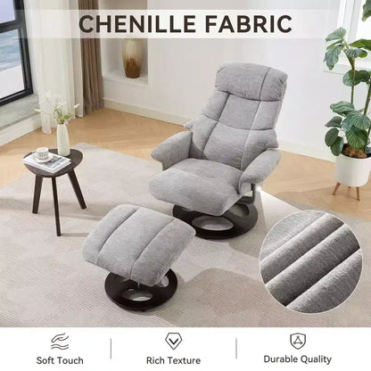 Fauteuil inclinable massant pivotant Cosette en chenille avec pouf – Sanzelize Design
