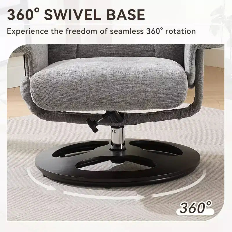 Fauteuil inclinable massant pivotant Cosette en chenille avec pouf – Sanzelize Design