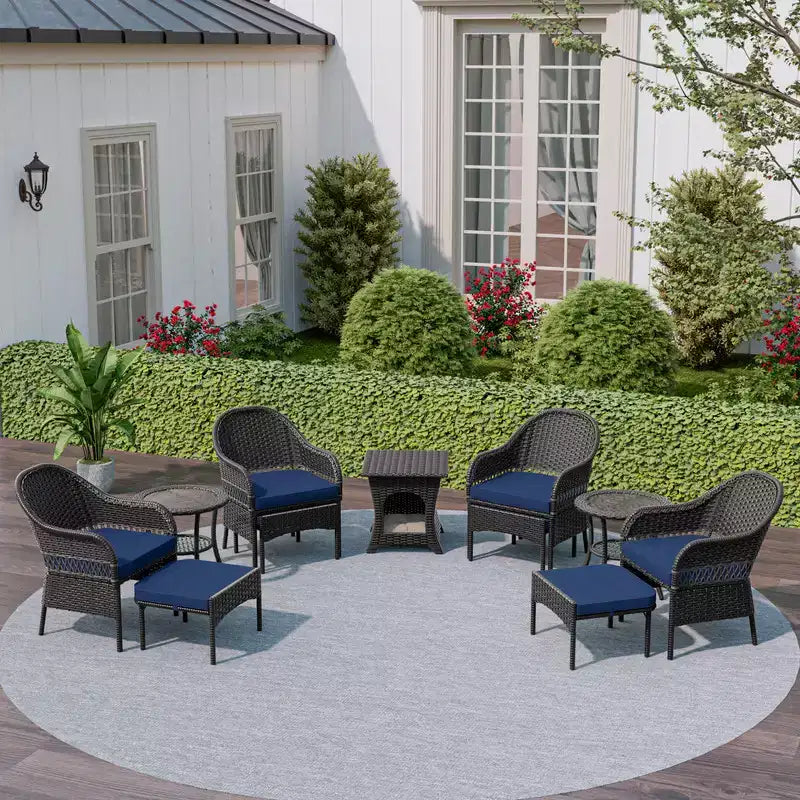 Ensemble de conversation de jardin en osier de 11 pièces – Sanzelize Design