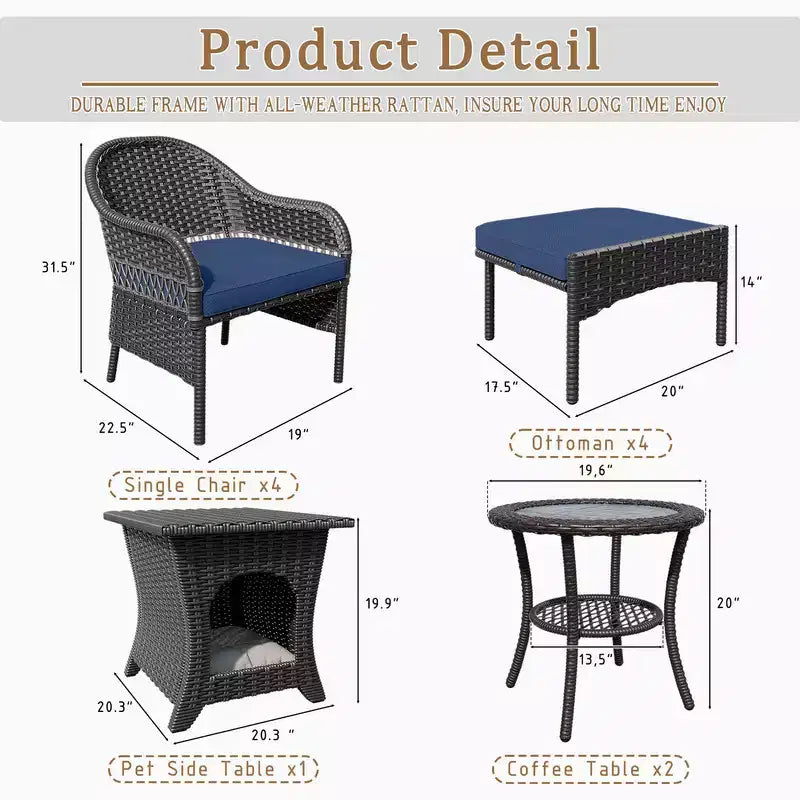 Ensemble de conversation de jardin en osier de 11 pièces – Sanzelize Design