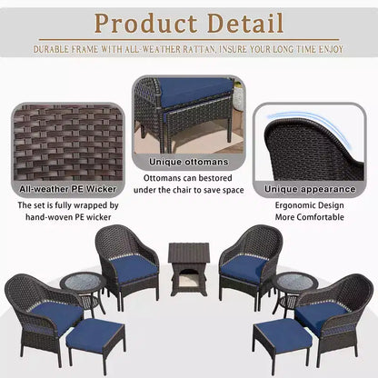 Ensemble de conversation de jardin en osier de 11 pièces – Sanzelize Design