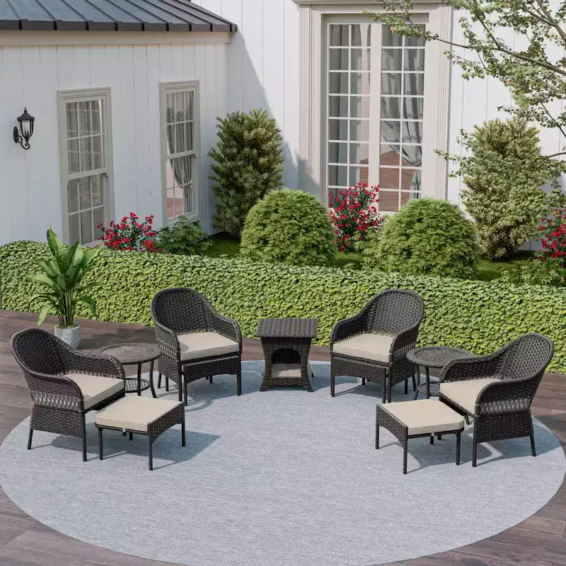 Ensemble de conversation de jardin en osier de 11 pièces – Sanzelize Design