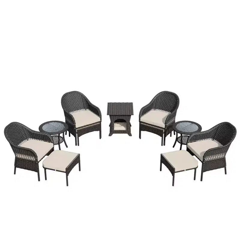 Ensemble de conversation de jardin en osier de 11 pièces – Sanzelize Design