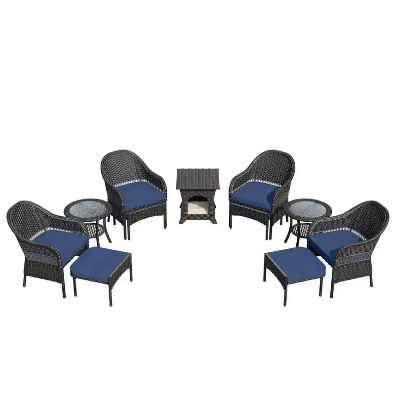 Ensemble de conversation de jardin en osier de 11 pièces – Sanzelize Design