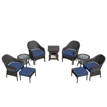 Ensemble de conversation de jardin en osier de 11 pièces – Sanzelize Design