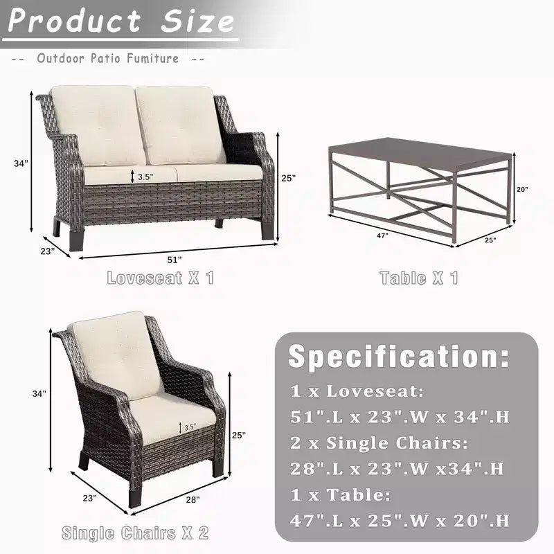 Ensemble de meubles de jardin extérieur en osier 4 pièces – Sanzelize Design