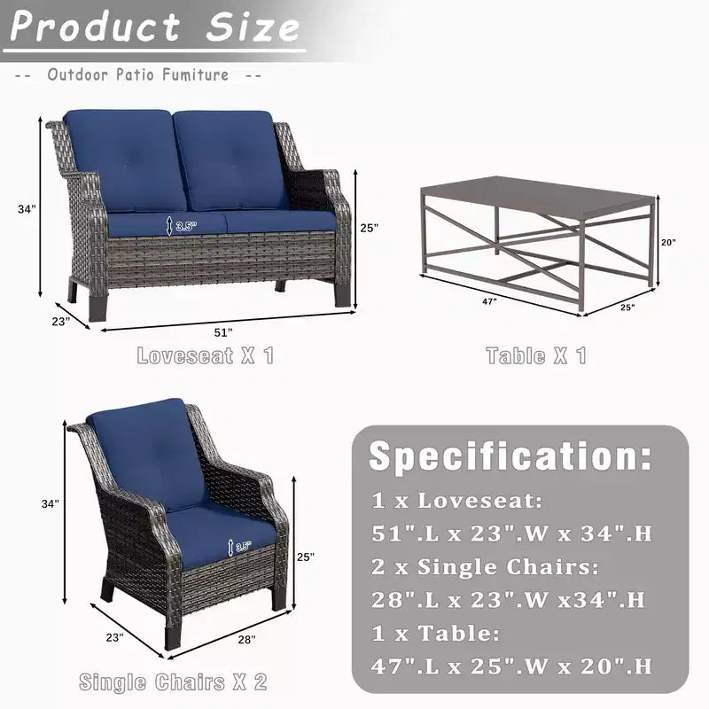 Ensemble de meubles de jardin extérieur en osier 4 pièces – Sanzelize Design
