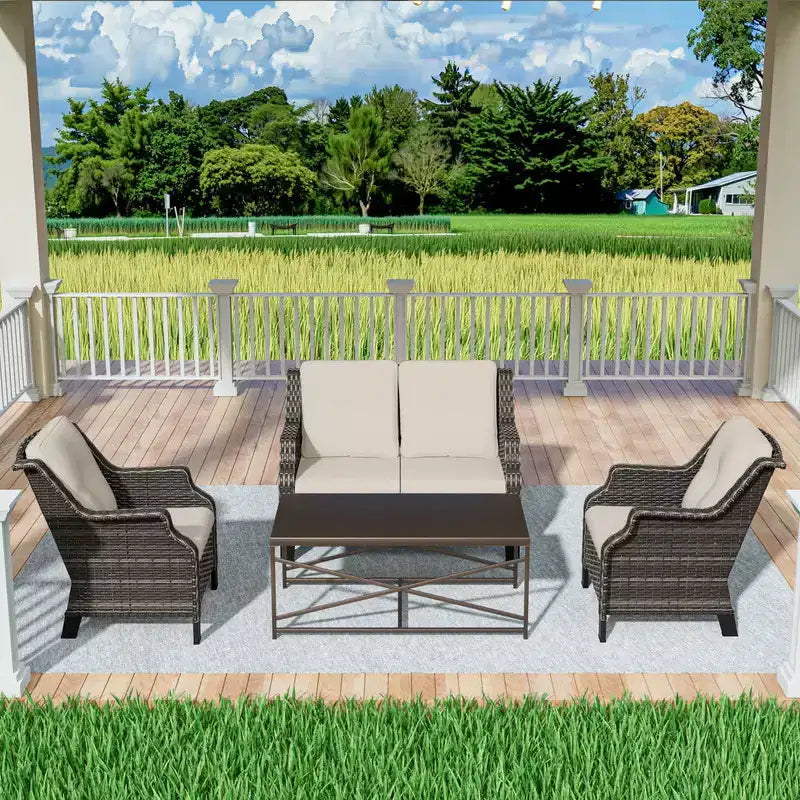 Ensemble de meubles de jardin extérieur en osier 4 pièces – Sanzelize Design