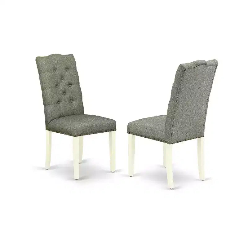 Ensemble de salle à manger 5 pièces en bois massif finition blanc lin, avec table à rallonges et 4 chaises – Sanzelize Design