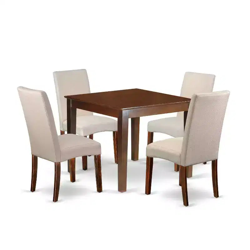 Ensemble de salle à manger rustique 5 pièces Table et chaises carrées - Tissu crème lin – Sanzelize Design