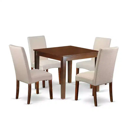 Ensemble de salle à manger rustique 5 pièces Table et chaises carrées - Tissu crème lin – Sanzelize Design