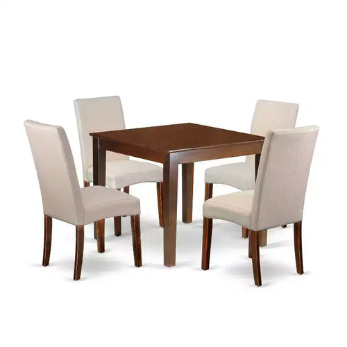 Ensemble de salle à manger rustique 5 pièces Table et chaises carrées - Tissu crème lin – Sanzelize Design