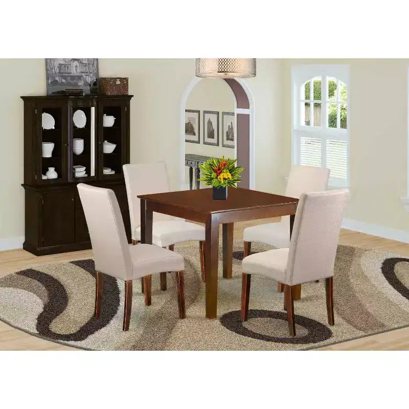 Ensemble de salle à manger rustique 5 pièces Table et chaises carrées - Tissu crème lin – Sanzelize Design