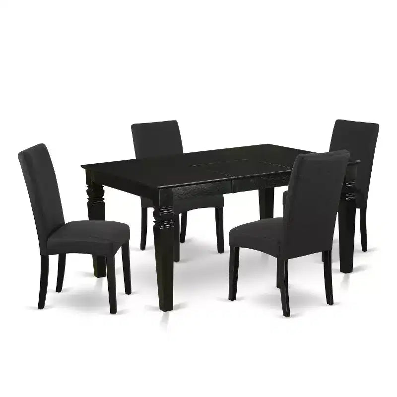 Table de salle à manger rectangulaire 5 pièces à plateau en bois massif de finition noire avec 4 chaises Parson et – Sanzelize Design