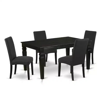 Table de salle à manger rectangulaire 5 pièces à plateau en bois massif de finition noire avec 4 chaises Parson et – Sanzelize Design