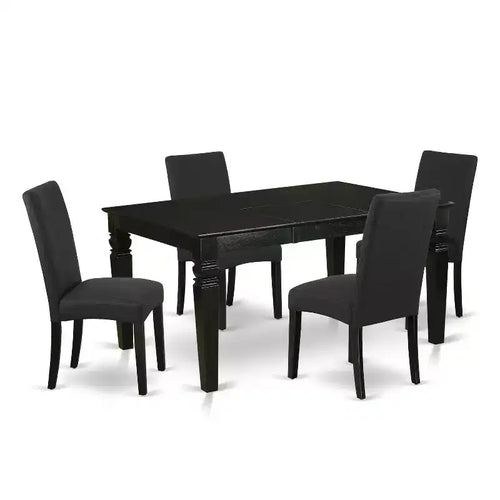 Table de salle à manger rectangulaire 5 pièces à plateau en bois massif de finition noire avec 4 chaises Parson et – Sanzelize Design