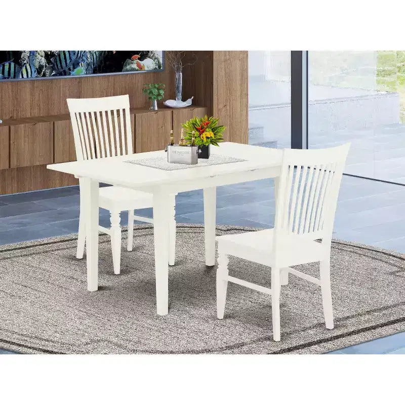 Ensemble de salle à manger moderne 3 pièces avec 2 chaises - Table et chaises de cuisine blanc lin – Sanzelize Design