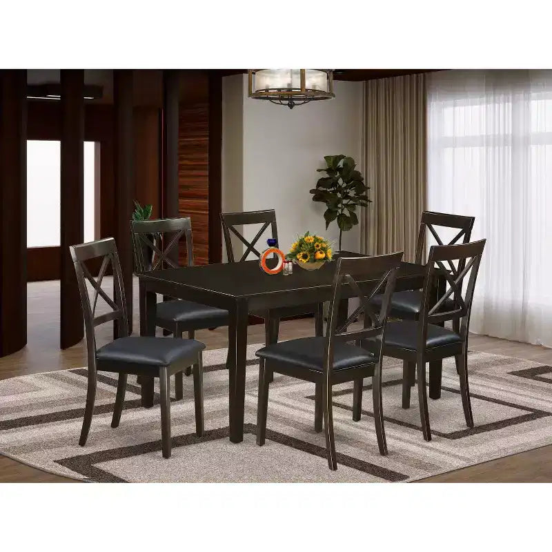 Ensemble de salle à manger moderne 7 pièces - Table rectangulaire et 6 chaises - Fini Cappuccino – Sanzelize Design