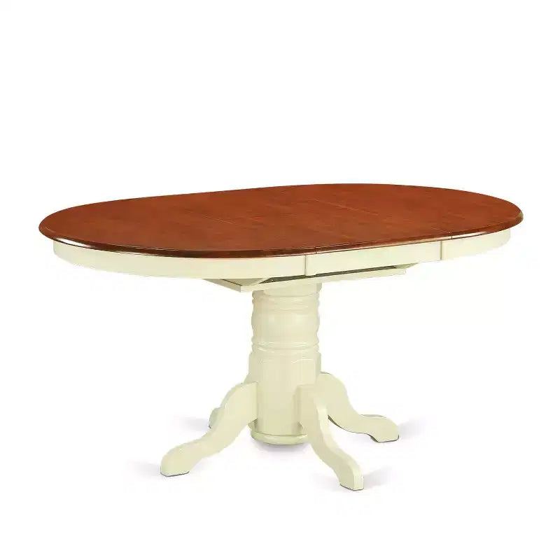 Ensemble de salle à manger 7 pièces, table ovale en bois et 6 chaises – Finition Blanc cassé et Merisier – Sanzelize Design