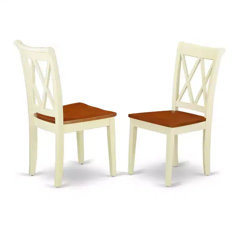 Ensemble de salle à manger 7 pièces, table ovale en bois et 6 chaises – Finition Blanc cassé et Merisier – Sanzelize Design