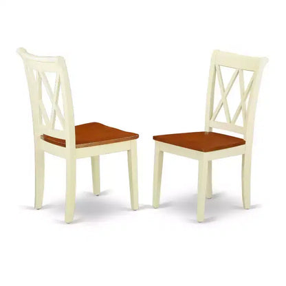 Ensemble de salle à manger 7 pièces, table ovale en bois et 6 chaises – Finition Blanc cassé et Merisier – Sanzelize Design