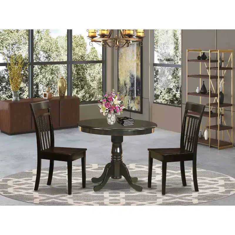 Ensemble table de salle à manger ronde - Petite table avec 4 chaises - Fini cappuccino – Sanzelize Design