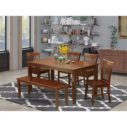 Ensemble de salle à manger rectangulaire épuré avec banc - Table de cuisine et chaises 6 pièces - Design moderne – Sanzelize Design