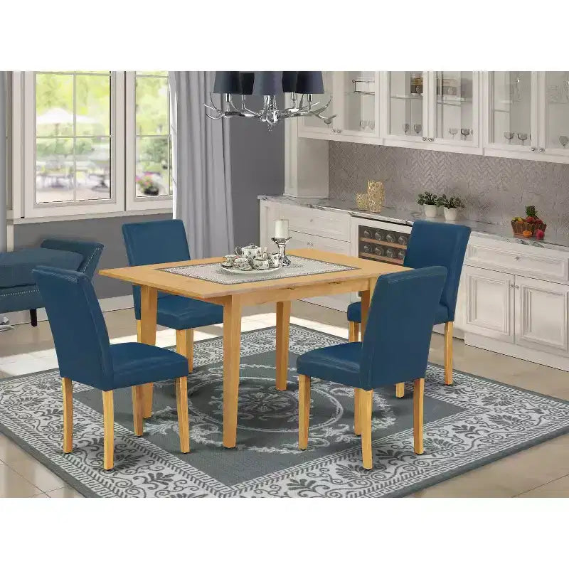 Ensemble de salle à manger rectangulaire 5 pièces, table et 4 chaises - similicuir Oasis, pieds en chêne – Sanzelize Design