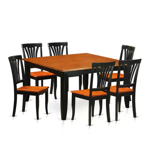 Table à manger 7 pièces plateau en bois massif finition noire et cerise avec 6 chaises – Sanzelize Design