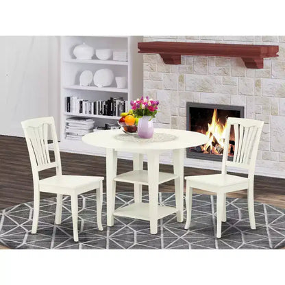 Ensemble de salle à manger rond à abattants - Set 3 pièces table et chaises - Finition blanc lin – Sanzelize Design