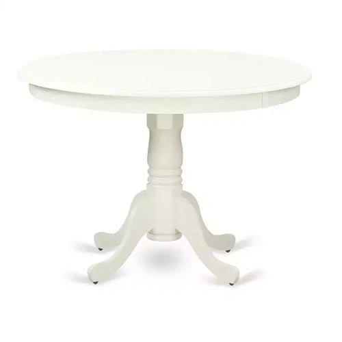 Ensemble de salle à manger du milieu du siècle - Table et chaises 3 pièces - Finition blanc lin - Table à manger ronde – Sanzelize Design