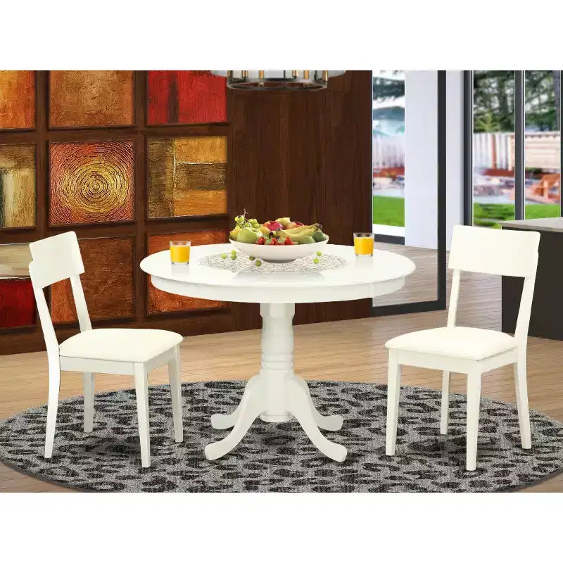 Ensemble de salle à manger du milieu du siècle - Table et chaises 3 pièces - Finition blanc lin - Table à manger ronde – Sanzelize Design