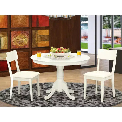 Ensemble de salle à manger du milieu du siècle - Table et chaises 3 pièces - Finition blanc lin - Table à manger ronde – Sanzelize Design
