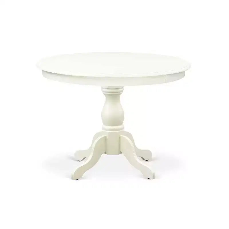 Table à manger 5 pièces en bois massif finition lin blanc avec 4 chaises à dossier ajouré – Sanzelize Design
