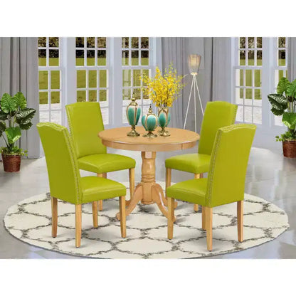 Ensemble de salle à manger rond style ferme - table 5 pièces et chaises, table 91,4 cm, pieds en chêne, cuir PU – Sanzelize Design
