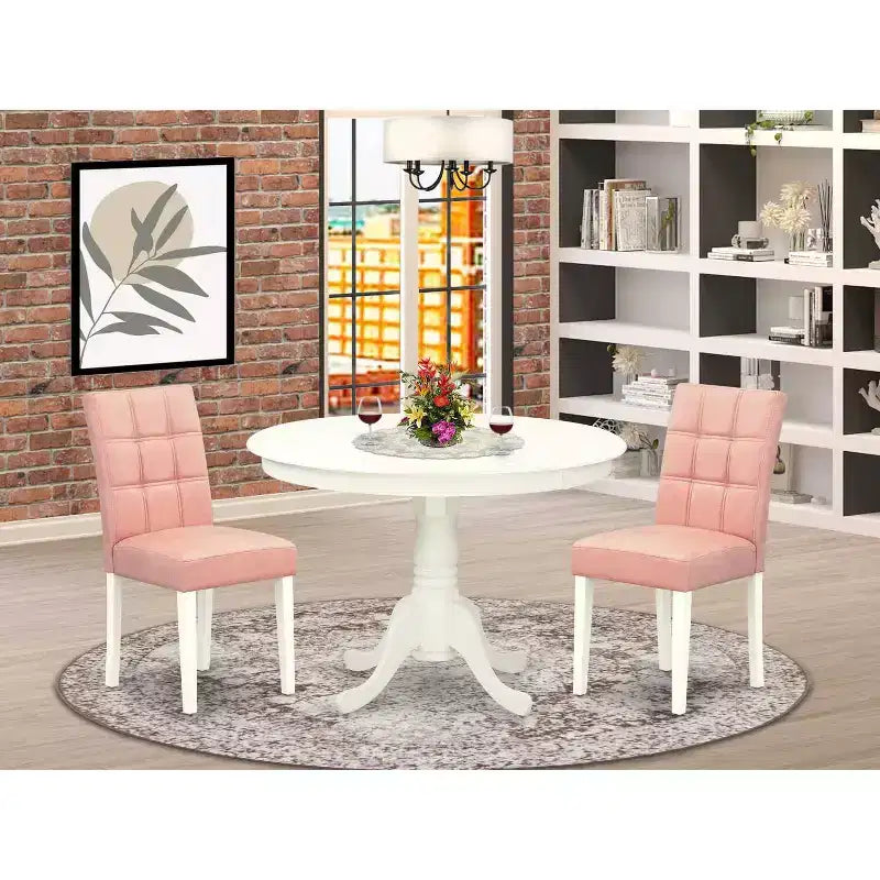Ensemble de salle à manger 3 pièces Coastal Chic – Table ronde et 2 chaises – Table de cuisine blanc lin – Sanzelize Design