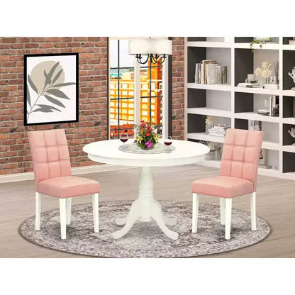 Ensemble de salle à manger 3 pièces Coastal Chic – Table ronde et 2 chaises – Table de cuisine blanc lin – Sanzelize Design