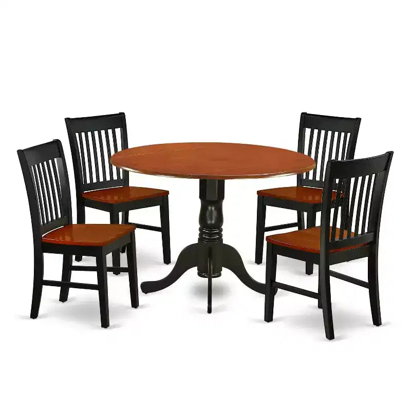 Ensemble de salle à manger Art Nouveau - Table et chaises 5 pièces - Table ronde 107 cm, fini cerisier noir – Sanzelize Design