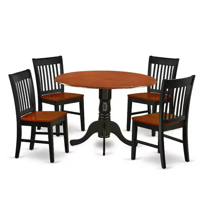 Ensemble de salle à manger Art Nouveau - Table et chaises 5 pièces - Table ronde 107 cm, fini cerisier noir – Sanzelize Design
