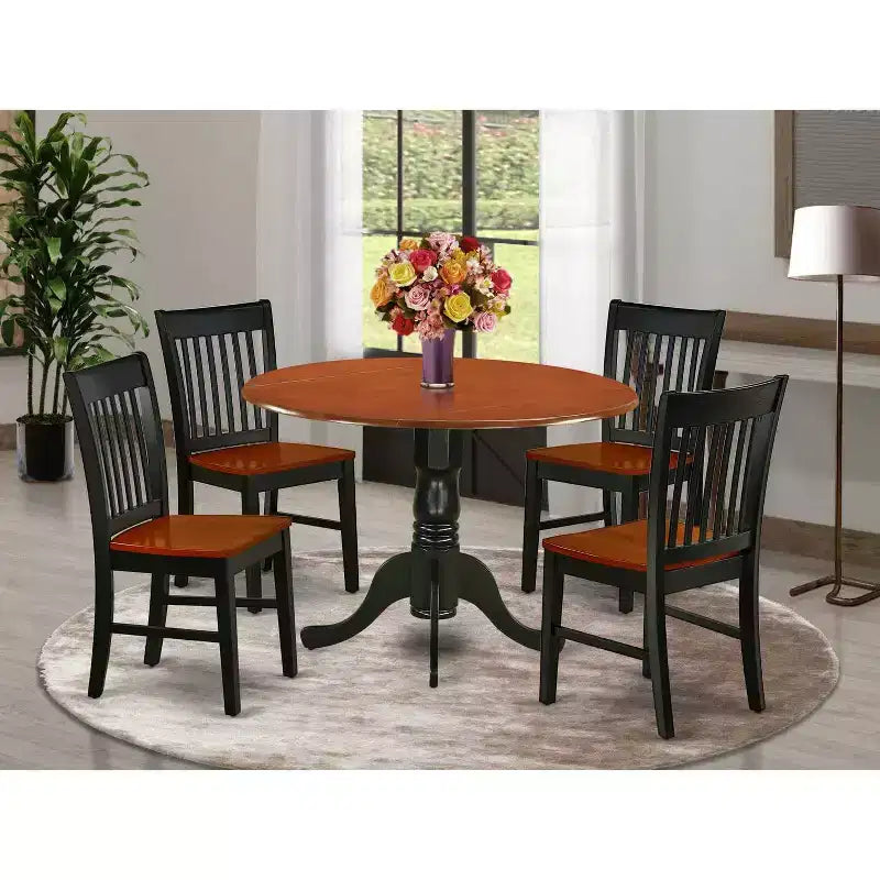 Ensemble de salle à manger Art Nouveau - Table et chaises 5 pièces - Table ronde 107 cm, fini cerisier noir – Sanzelize Design