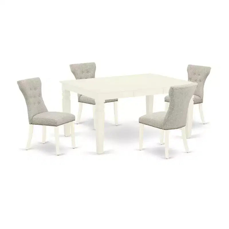 Table de salle à manger 5 pièces en bois massif finition cerisier et crème avec 4 chaises Parsons et rallonge papillon – Sanzelize Design